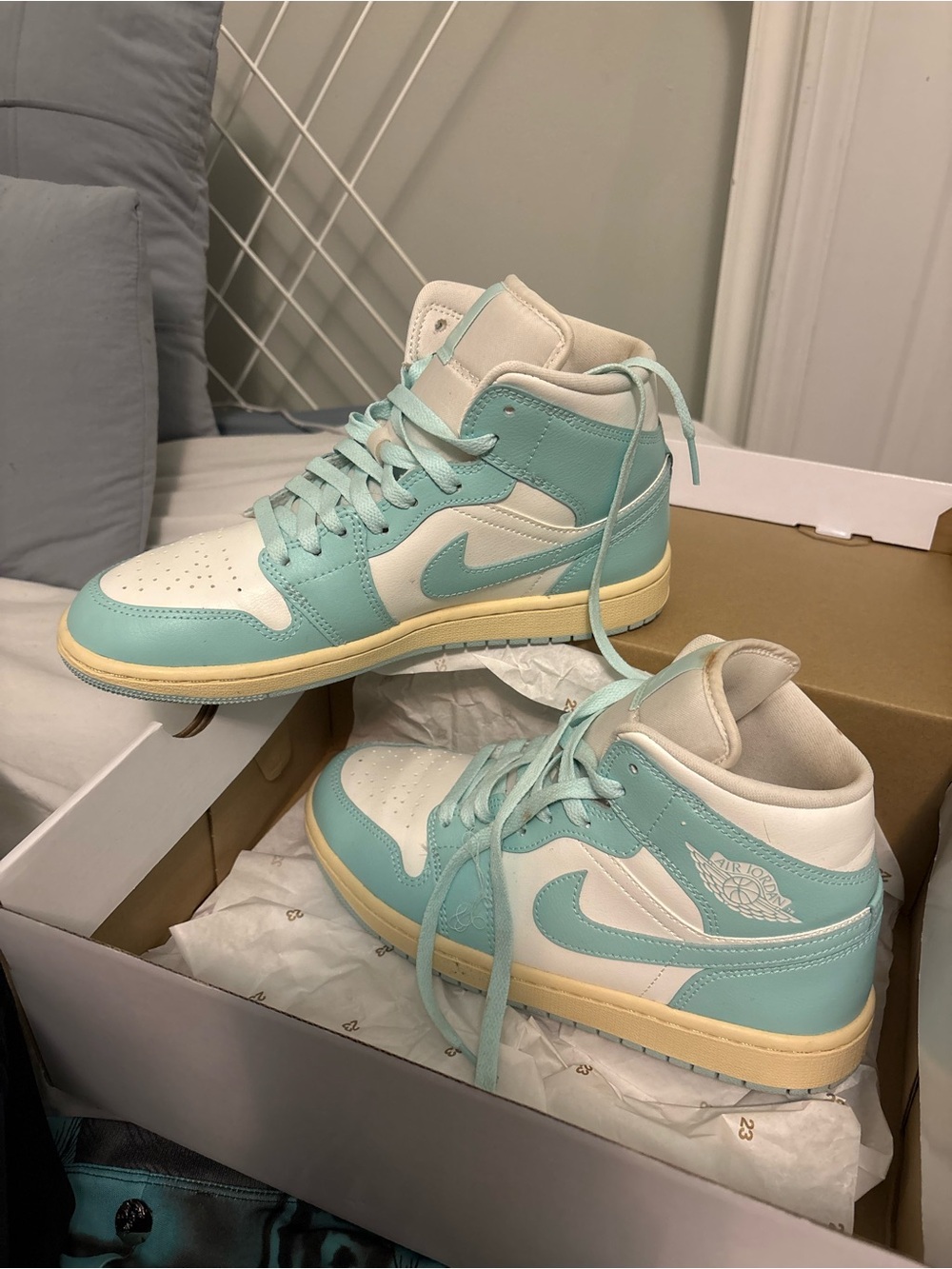Nike Air Jordan 1 Mid in White & Mint Green